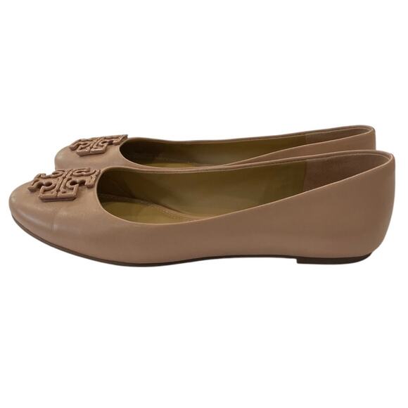 Tory Burch LOWELL 2 Tan Slip on ballet Leather Flats with logo Detail Size 6.5 - Picture 2 of 8